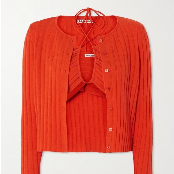 Reformation Sweaters - Reformation Rosalia cashmere bra top and cardigan set in Orange, XS